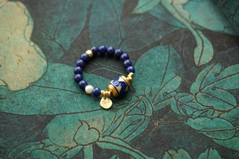 天然青金石戒指指環搭配虎牙天珠如意吊墜牌 吉祥如意闢邪保平安 - 戒指 - 水晶