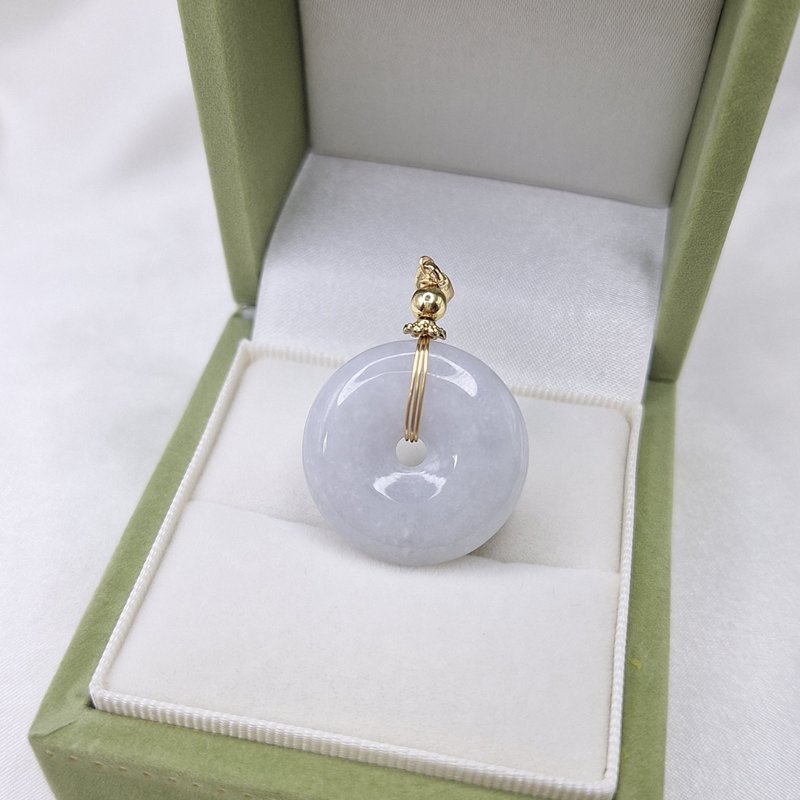 淡藕紫 雪花意境 冰潤 平安扣 吊墜 | 天然緬甸玉A貨翡翠 - 項鍊 - 玉石