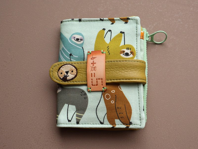 【fabric wallet】樹懶 布短夾/中短夾 - 錢包/皮夾/長短夾 - 棉.麻 綠色