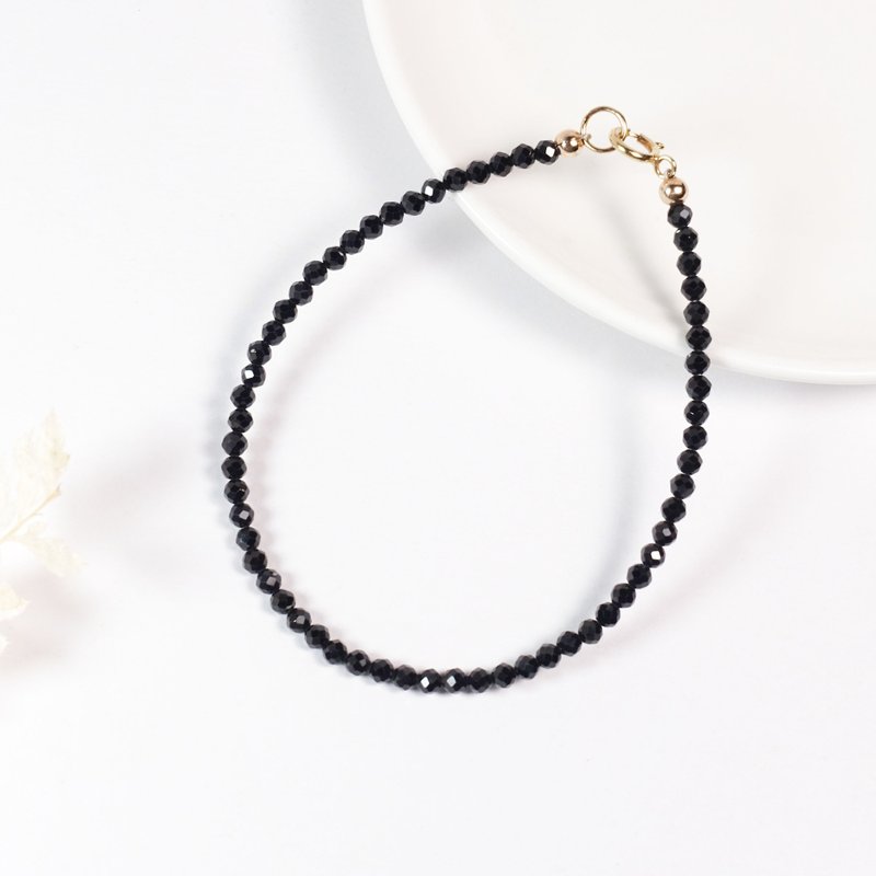 黑尖晶 I 意志之石 × 防護 × 清晰思維 I 美國14KGF極細手鍊 - 手鍊/手環 - 水晶 黑色