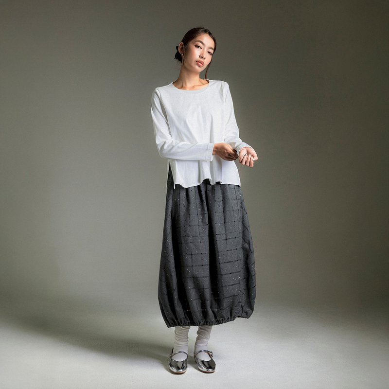 圓領拼接開衩針織上衣 - 女上衣/長袖上衣 - 其他人造纖維 白色