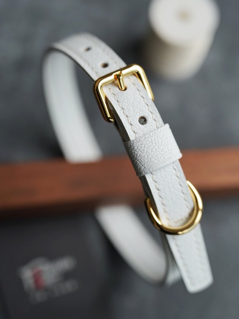 純手工羊皮項圈/手環兩用款 真皮choker 顏色可選 客製刻字禮物 - 項鍊 - 真皮 白色