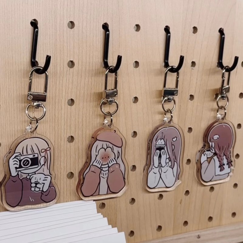 咖啡色系女子壓克力吊飾 - 吊飾/掛飾 - 壓克力 白色