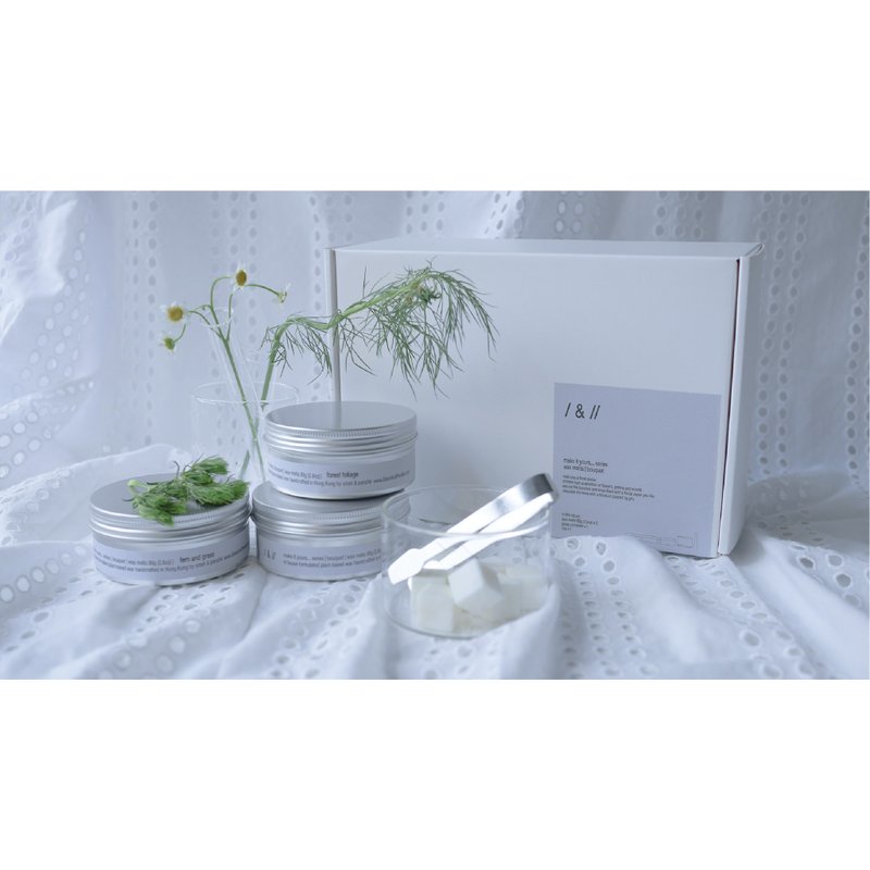 花束主題 蠟磚禮盒 - 預設組合 /  雛菊 / 蕨類植物和草 // 森 - 香氛蠟燭/燭台 - 蠟 白色