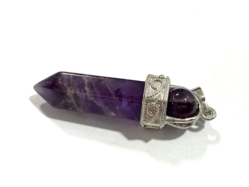 六菱柱 紫水晶 靈擺 紫水晶吊墜 紫水晶吊咀 4.3cm - 長項鍊 - 水晶 紫色