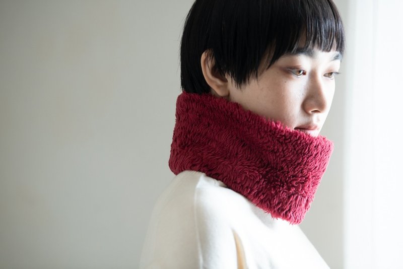 Organic Cotton Fur ふわふわネックウォーマー【ローゼル/Shortサイズ】 - 絲巾 - 棉.麻 紅色