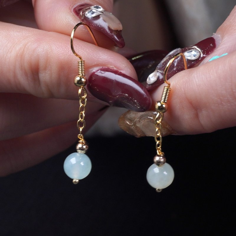 冰種翡翠圓珠耳環 14K包金 | 天然緬甸玉A貨翡翠 | 送禮 - 耳環/耳夾/耳骨夾 - 玉石 白色