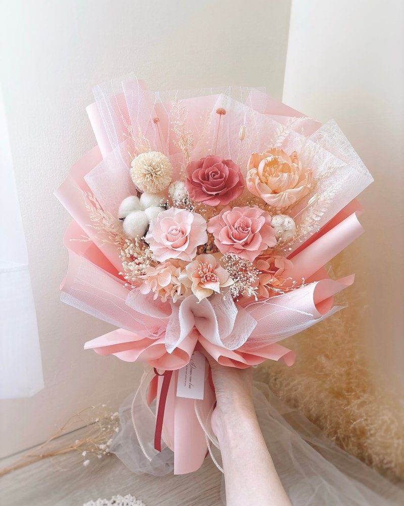 永生玫瑰花束-暖粉春櫻 l 粉色系花束 告白花束 情人節花束 - 乾燥花/永生花 - 植物.花 粉紅色