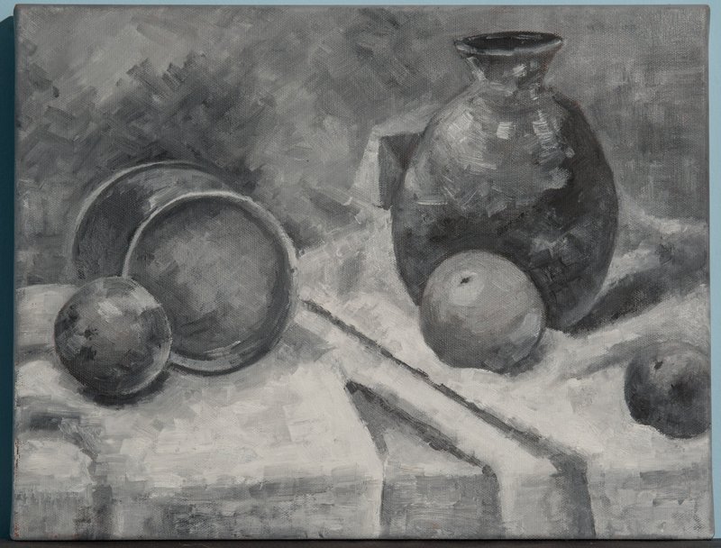 Cai Shuru's oil painting creation in black and white and gray