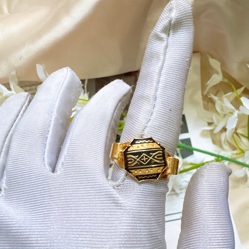 【西洋古董飾品】可調式大馬士革24K金工藝花卉 多角型西班牙戒指 - 戒指 - 24k 金 金色