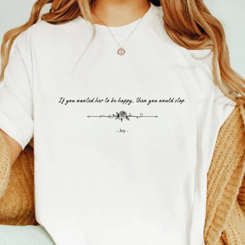 腦筋急轉彎2 if you wanted her to be happy電影金句 中性短上衣 - 女 T 恤 - 棉.麻 白色