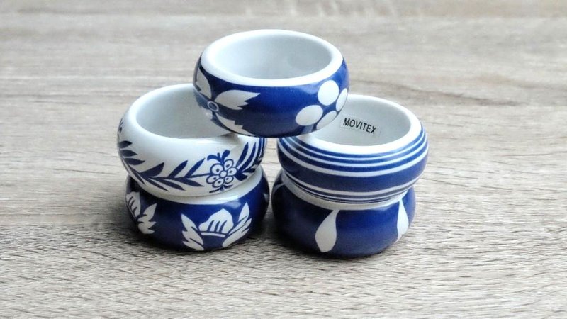 法國陶瓷餐巾環套裝 - 桌布/桌巾/餐墊 - 陶 藍色