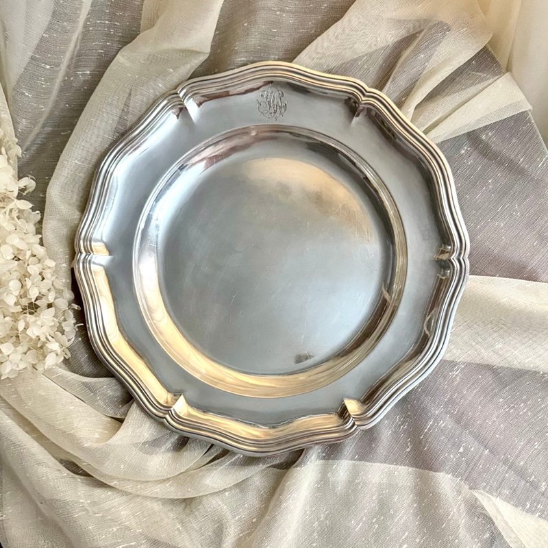 50761-經典法國古董Christofle 波浪扇貝邊飾大盤32 cm - 盤子/餐盤/盤架 - 銀