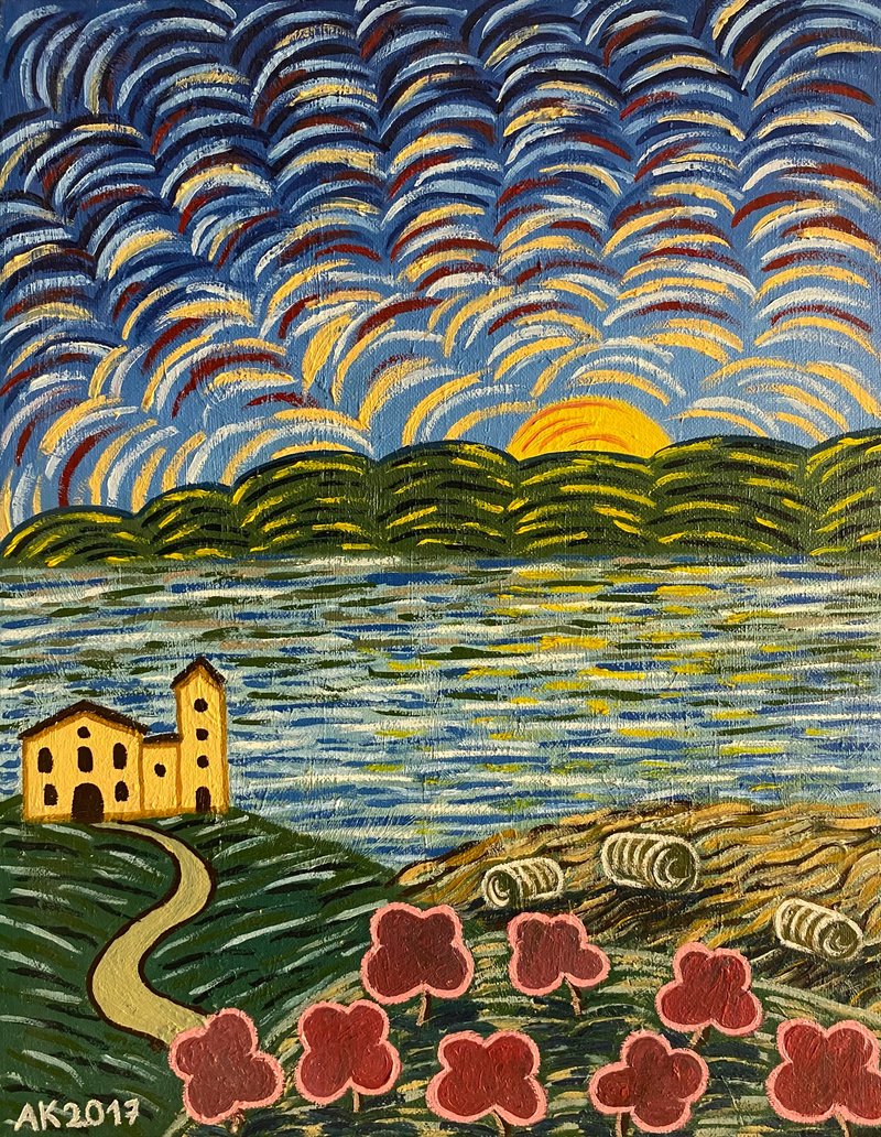 Countryside, original oil painting, oil on canvas, nature, impressionism, farm - 壁貼/牆壁裝飾 - 其他材質 多色