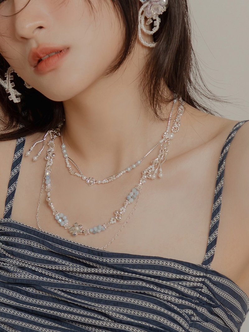 和平小日記。MUCHAT手作水晶珠銀花扭結項鍊 - 項鍊 - 其他金屬 銀色