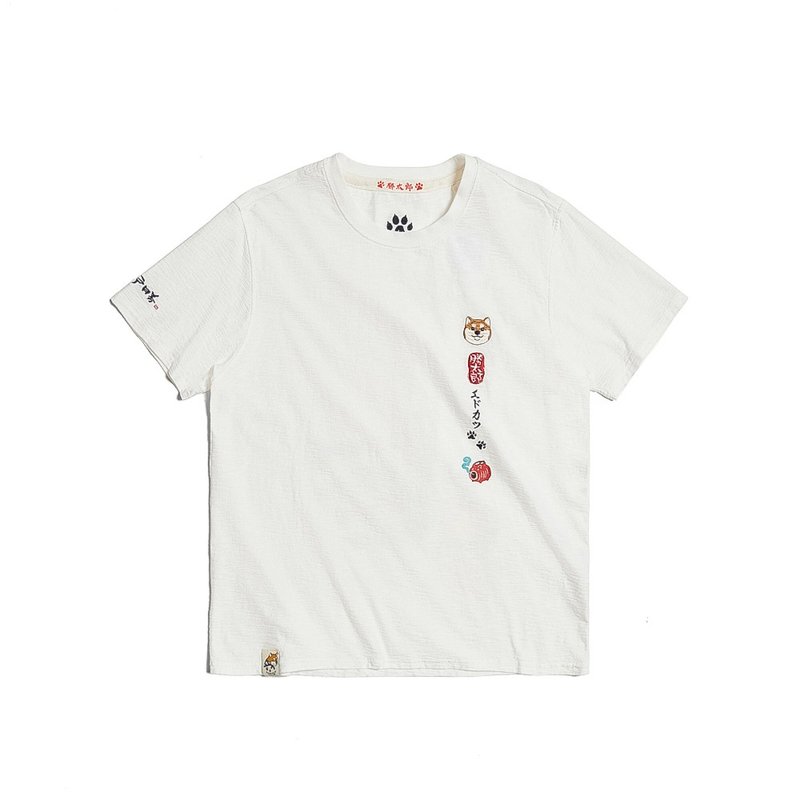 江戶勝 日系 男裝 勝太郎系列 勝太郎鯉魚短袖T恤(米白色) #上衣 - 男 T 恤 - 棉.麻 白色