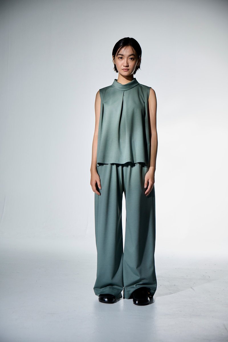 反領活褶無袖上衣 - 背心/無袖上衣 - 其他材質