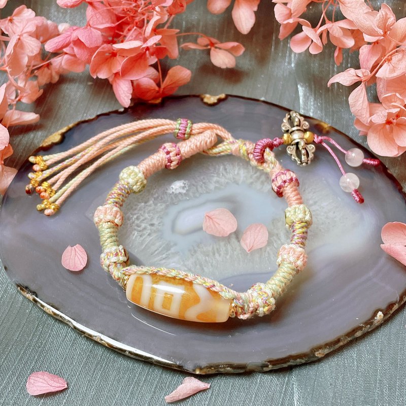 息增懷誅天珠藏風編織手繩 - 手鍊/手環 - 玉石 粉紅色