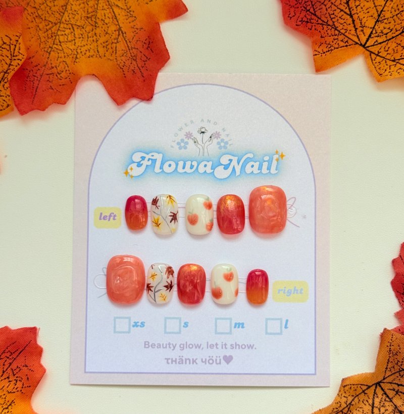【客製】手工穿戴甲 | 楓樹旁的蘋果樹 | No.A6 - 指甲油/指甲貼 - 其他材質 橘色