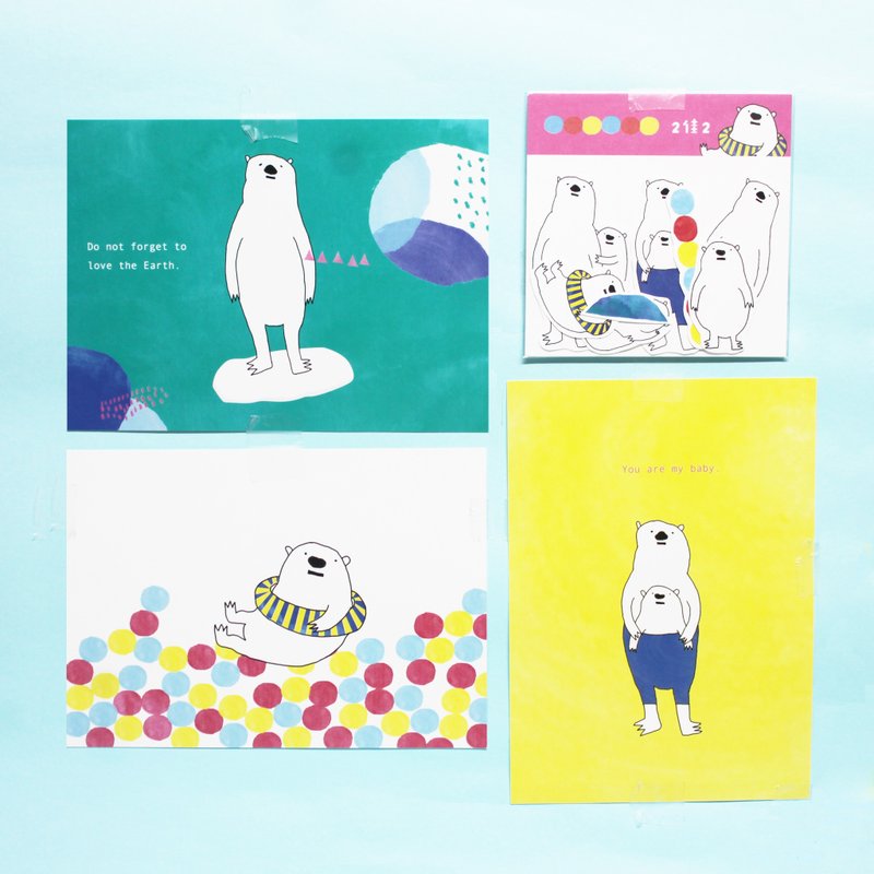 Polar bear / white monster / sticker postcard combination