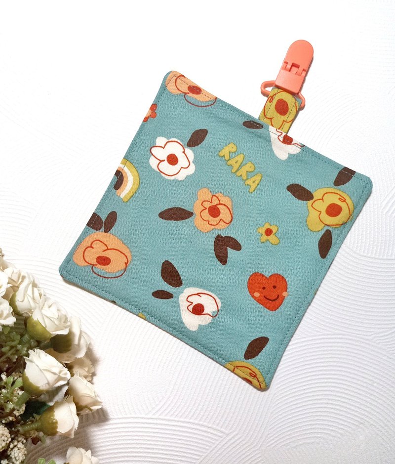 純棉夾四層紗/兒童手帕/手帕夾/擦手巾/小方巾-愛心玫瑰 - 手帕 - 棉.麻 綠色