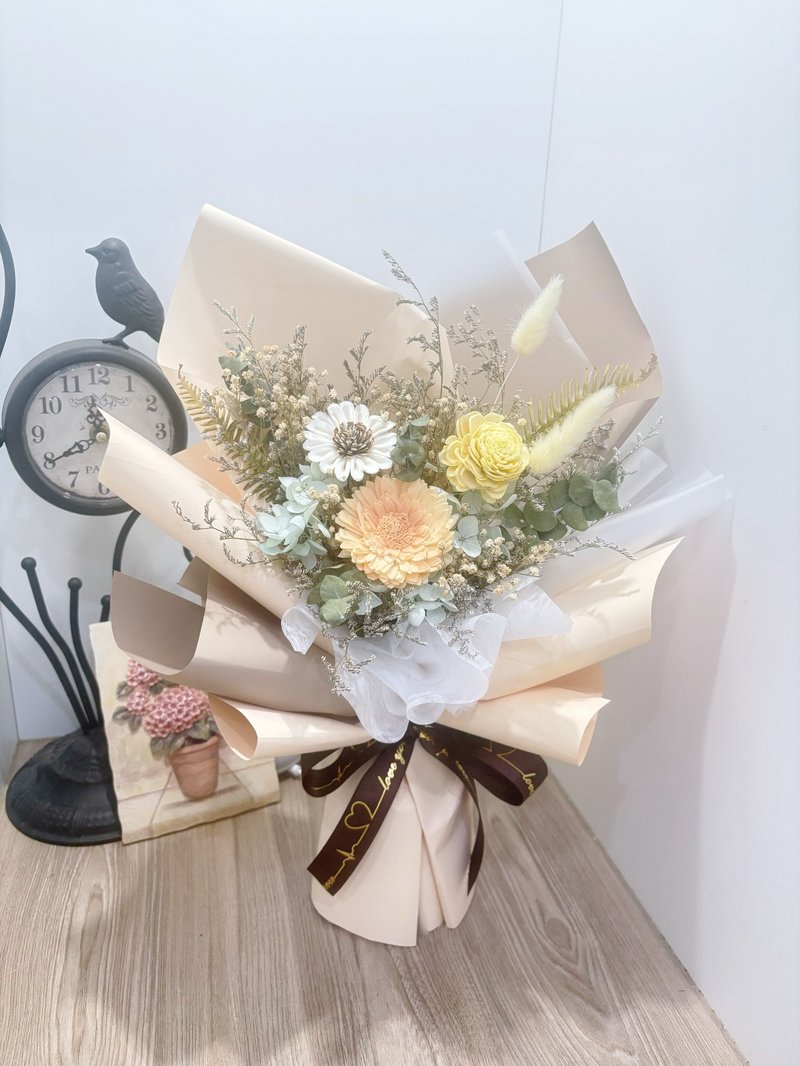 布丁色乾燥花束/乾燥花/送禮/索拉花/生日 - 乾燥花/永生花 - 植物.花 黃色