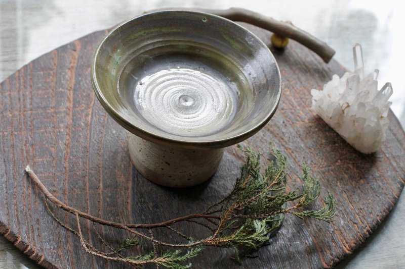 手工製作菇菇造型陶瓷燭台/高台 - 香氛蠟燭/燭台 - 陶 卡其色