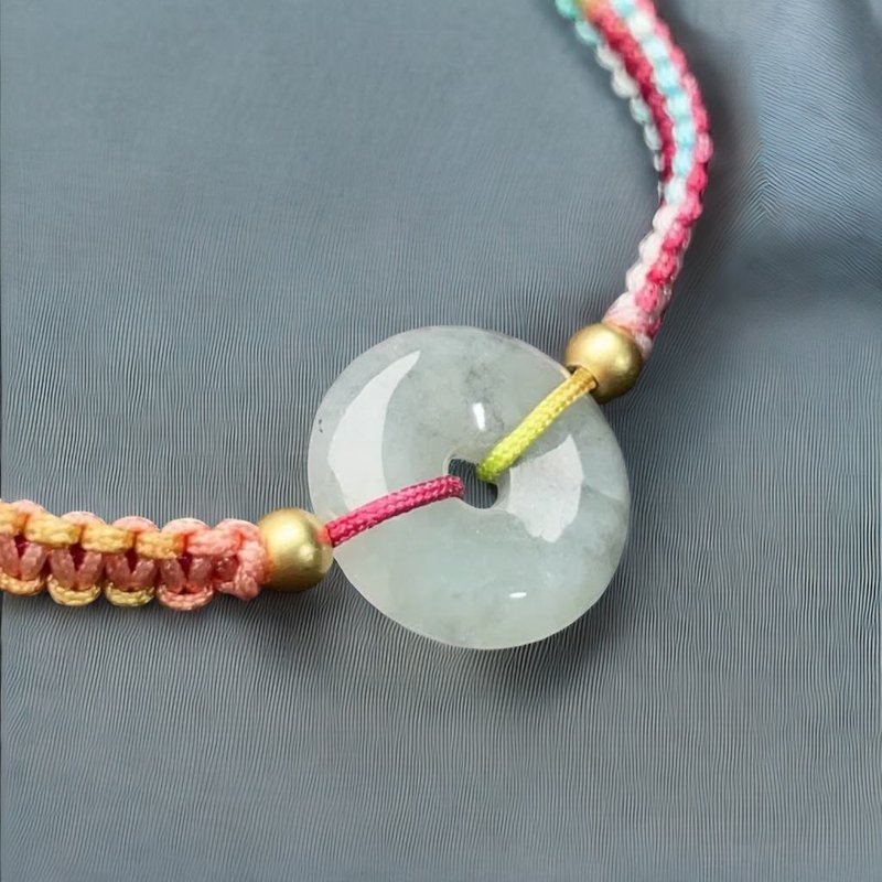 冰飄烏雞翡翠平安扣編織手鍊 | 天然緬甸玉翡翠A貨 | 送禮 - 手鍊/手環 - 玉石 灰色