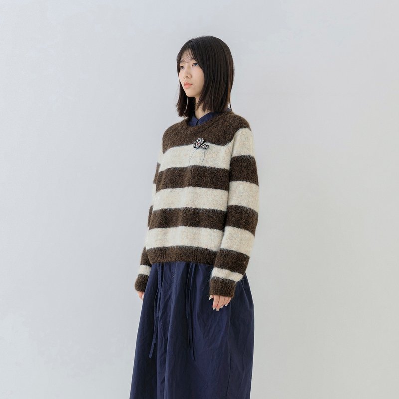 輕行緩游寬條紋毛衣 - 女毛衣/針織衫 - 其他人造纖維 咖啡色
