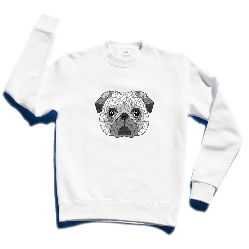 Geometric Pug 男女 大學T 中性版 刷毛 白色 幾何 巴哥 哈巴狗 法鬥 狗 犬 動物 美國棉