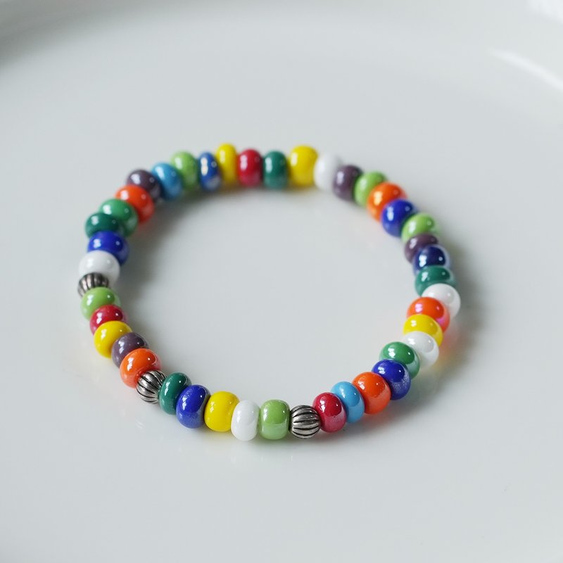 能帶來好心情好運氣的珠光彩色琉璃珠手鏈 - 手鍊/手環 - 琉璃 多色