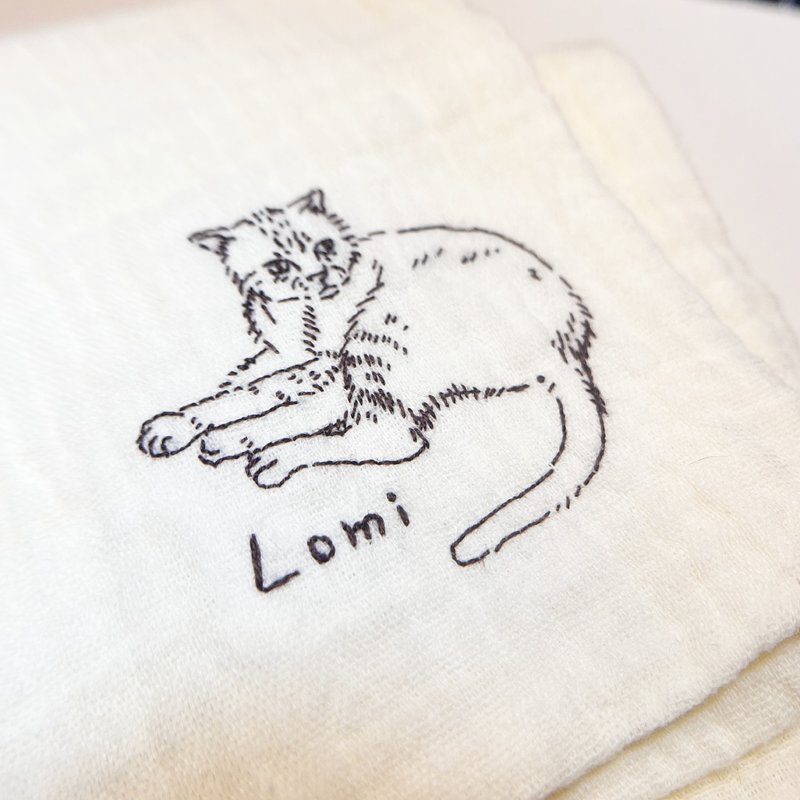 手工刺繡棉紗小方巾 四層紗手帕 | 客製禮物 情人節禮物 - 手帕 - 繡線 多色