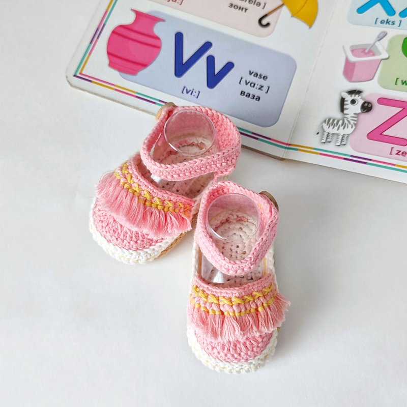 Baby organic cotton booties. Pink crochet sandals baby. - 男/女童鞋 - 棉.麻 粉紅色