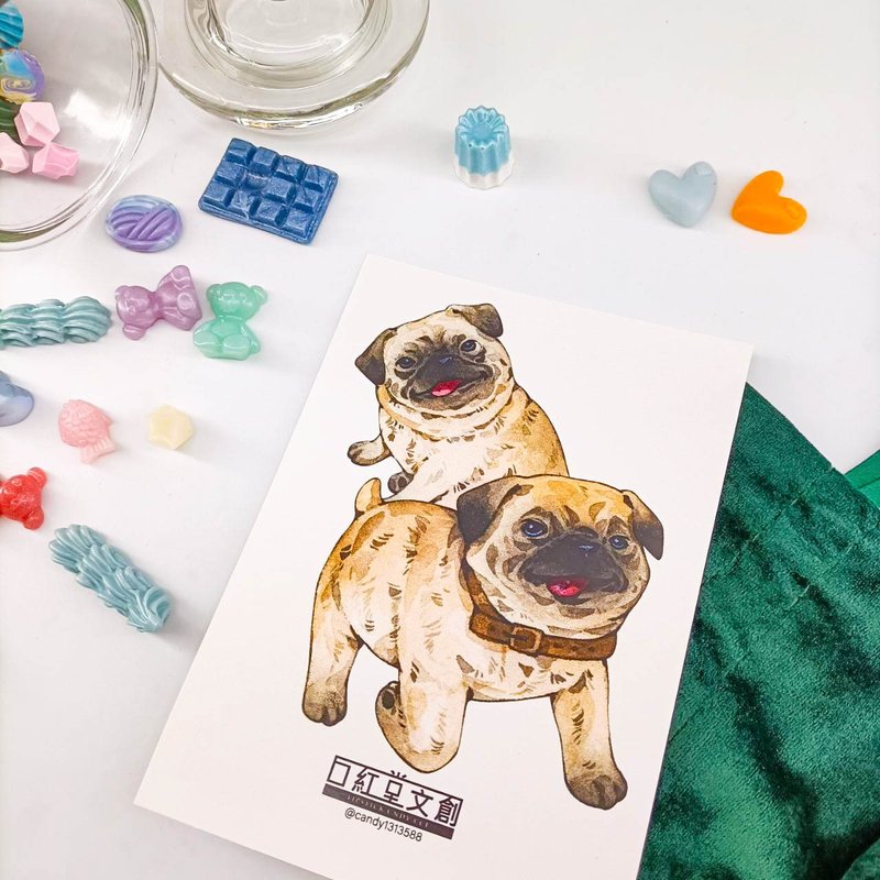 KR474_口紅堂明信片_巴哥犬9_candy1313588 postcard - 卡片/明信片 - 紙 多色