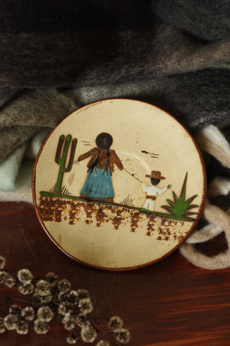 少見墨西哥製媽媽小孩陶瓷盤子 W667 - 其他 - 其他金屬 銀色