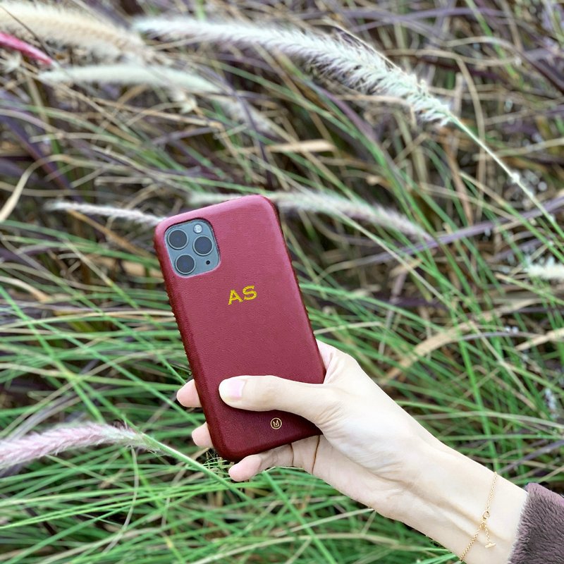 客製化多色真皮山羊皮系列馬卡龍夢幻色彩酒紅色iPhone手機殼