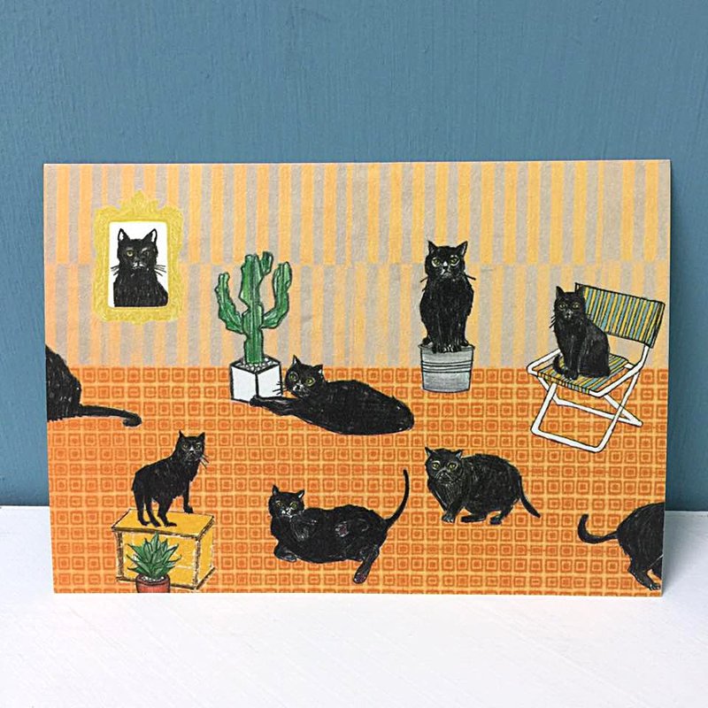 Black cat family postcard
