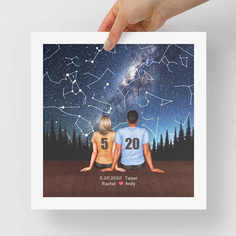 客製化我愛你520紀念日當晚的真實星空畫情人節男朋友女朋友禮物 - 相框/畫框 - 鋁合金 藍色
