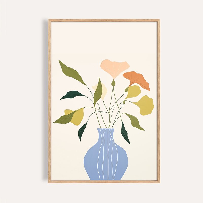 藍瓶花語 Bloom in Blue Vase / 現代北歐花卉藝術掛畫 - 海報/掛畫/掛布 - 紙