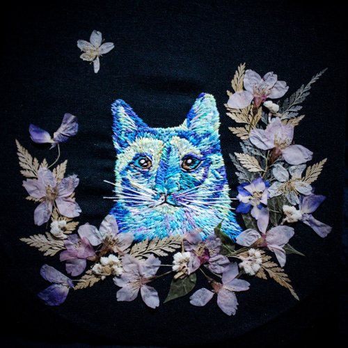 感觉刺绣/客制订单 刺绣动物猫咪押花画(下单前信息联络)