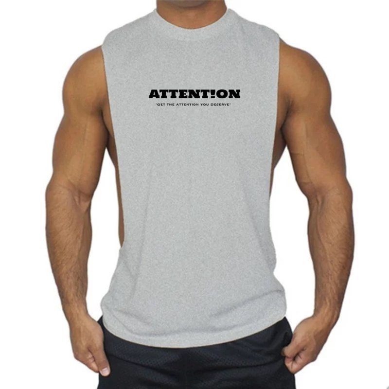 AttentionWear運動挖背背心【灰色霧黑款】│ATTENTION 吸濕排汗 - 男背心 - 棉.麻 灰色