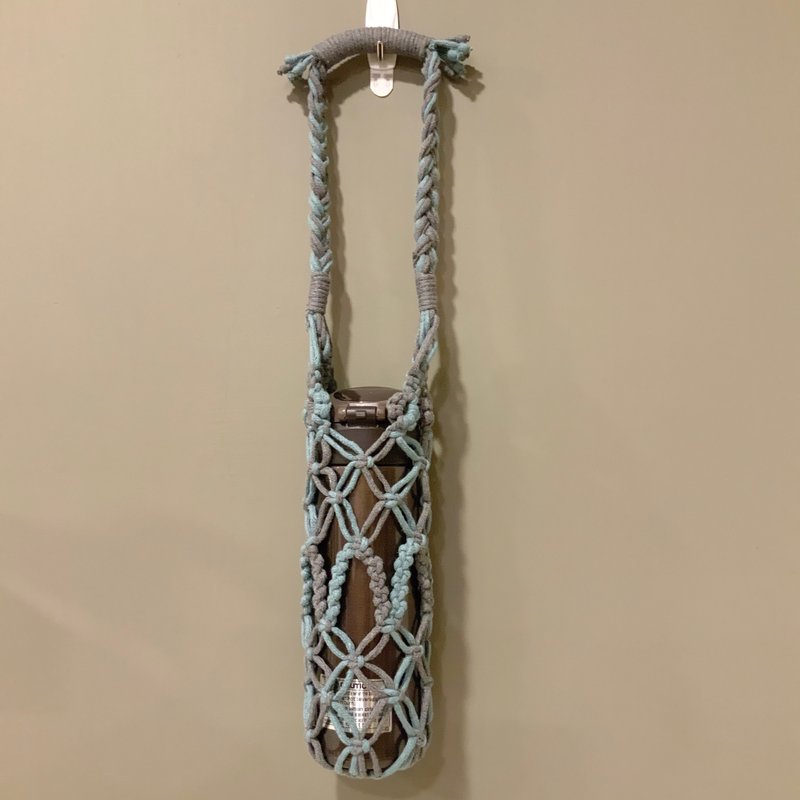 華麗版水壺編織提袋—深灰枯綠 - 飲料提袋/杯套 - 棉.麻