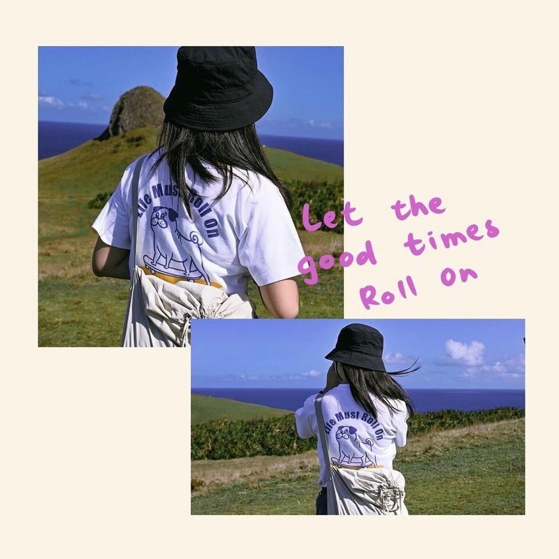 【T恤】純棉OversizeT恤 x 手繪巴哥 x 滑板(男女都可以) - 帽T/大學T - 棉.麻