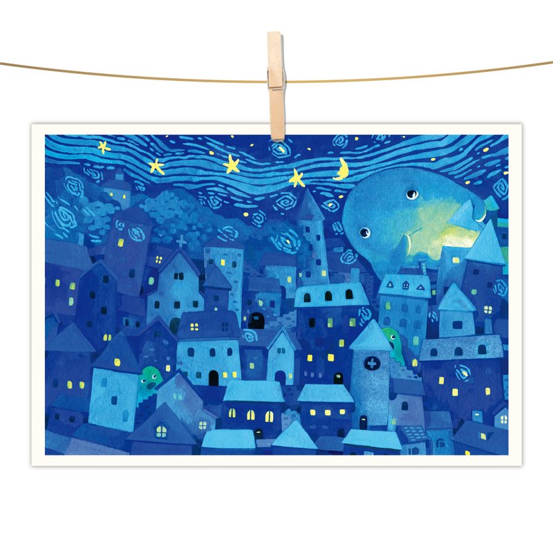 Afu watercolor illustration postcard - pure starry night