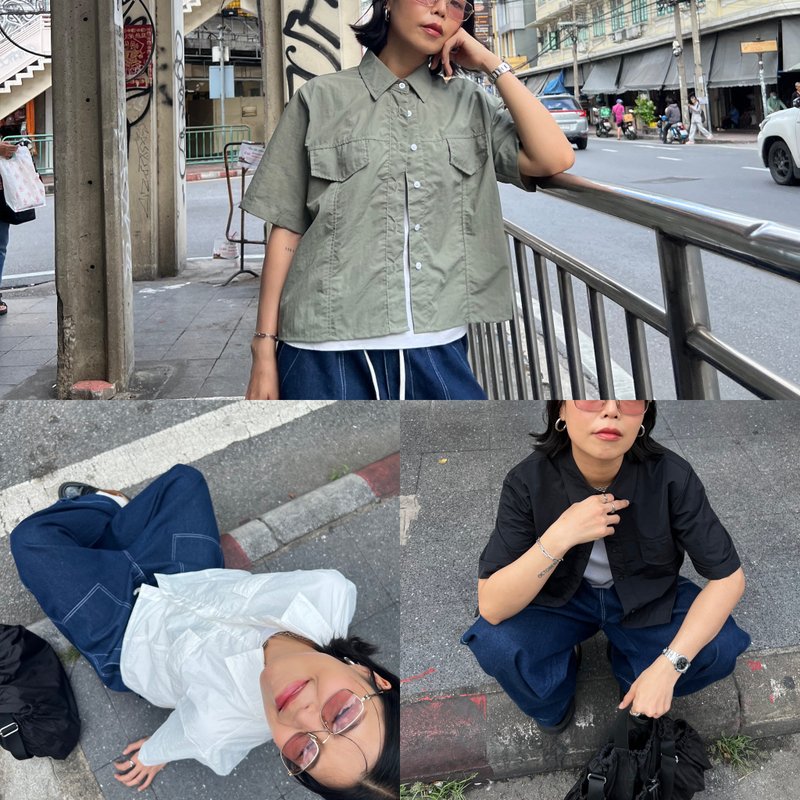 Nylon cropped shirt - 女襯衫 - 尼龍 白色