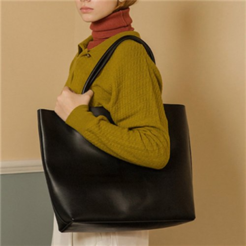 Black mother told me to go shopping original handmade two-layer leather large-capacity commuter tote bag shopping bag