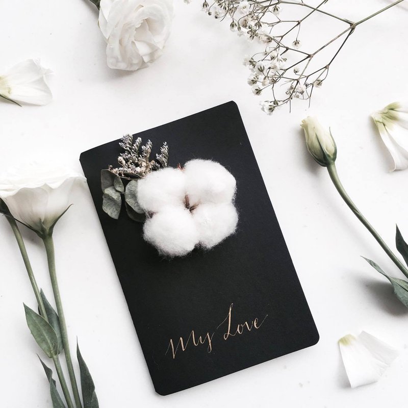 棉花 乾燥花 西洋書 生日卡 - 筆記本/手帳 - 紙