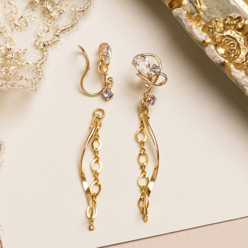 10K 托帕石兩用耳夾 【藍色多瑙河】 (黃金) - 耳環/耳夾/耳骨夾 - 貴金屬