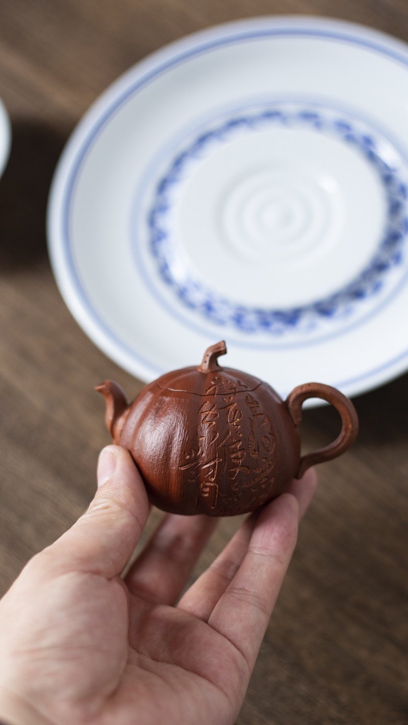 送禮紫砂壺茶壺小南瓜 双色款  手绘证书 全手工制作 65CC精品把 - 茶壺/茶杯/茶具 - 陶 灰色