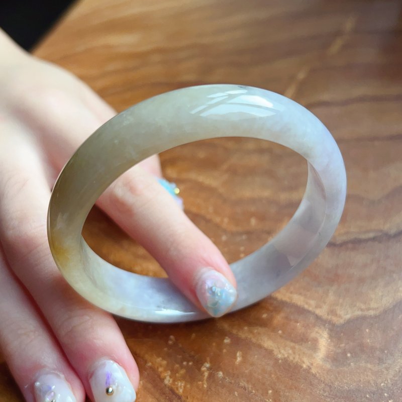 紫羅蘭飄黃翡翡翠手鐲 | 18.5圍 | 天然緬甸玉翡翠A貨 | 送禮 - 手鍊/手環 - 玉石 多色